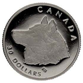 Moneda Canadá 30 Dollars Lobo Gris Platino 1998 3,13g