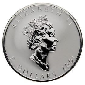 Moneda Canadá 5 Dollars Maple Leaf Holograma Plata 2001 1oz