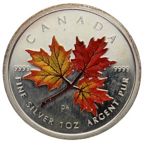 Moneda Canadá 5 Dollars Maple leaf Color Plata 2001 1oz