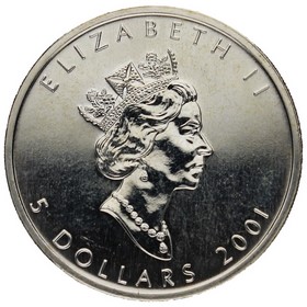Moneda Canadá 5 Dollars Maple leaf Color Plata 2001 1oz