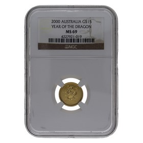 Moneda Australia 15 Dollars Año del Dragón MS69 Oro 2000 1/10oz
