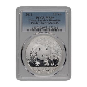 Moneda China 10 Yuans Panda MS69 Plata 2011 1oz