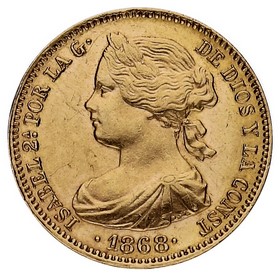 Moneda Isabel II 10 Escudos Oro 1868 8,41g