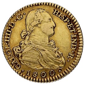 Moneda Carlos IV 2 Escudos Oro 1800 M MF 6,72g
