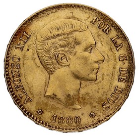 Moneda Alfonso XII 25 Pesetas*18 80 Oro 1880 8,05g
