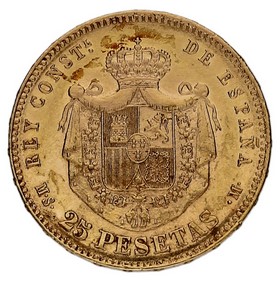 Moneda Alfonso XII 25 Pesetas*18 80 Oro 1880 8,05g