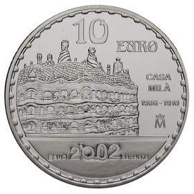 Moneda 10 Euros Año Internacional Gaudí Casa Milá Plata 2002 27,10g