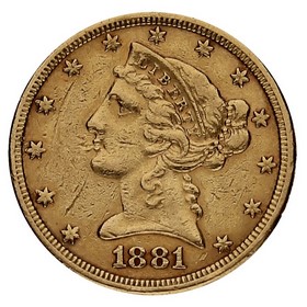 Moneda Estados Unidos 5 Dollars Half Eagle Oro 1881 8,32g