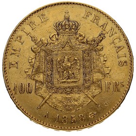 Moneda Francia 100 Francos Oro 1858 32,26g