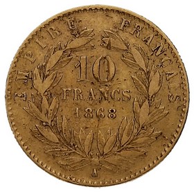 Moneda Francia 10 Francos Oro 1868 3,19g
