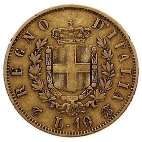 Moneda Italia 10 Liras Oro 1863 3,20g