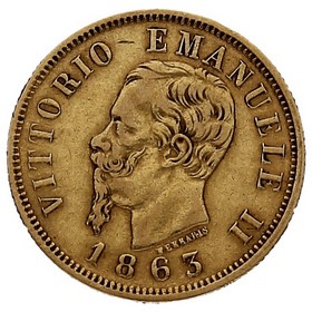 Moneda Italia 10 Liras Oro 1863 3,20g