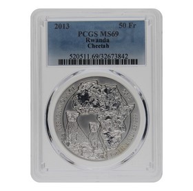 Moneda Ruanda 50 RWF Franc Guepardo MS69 Plata 2013 1oz