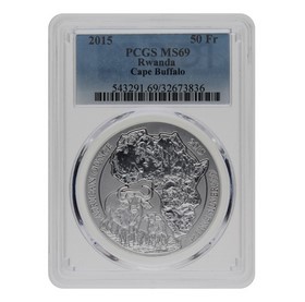 Moneda Ruanda 50 RWF Franc Bufalo MS69 Plata 2015 1oz