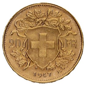 Moneda Suiza 20 Francos  Oro 1947 6,45g