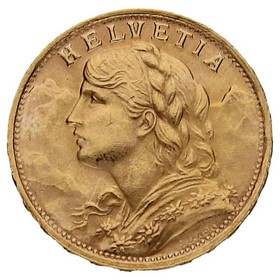 Moneda Suiza 20 Francos  Oro 1947 6,45g