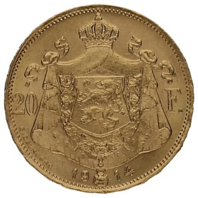 Moneda Bélgica 20 Francos (Texto francés) Oro 1914 6,45g