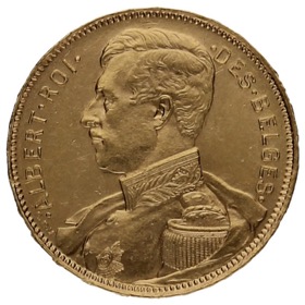 Moneda Bélgica 20 Francos (Texto francés) Oro 1914 6,45g