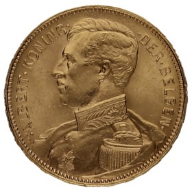 Moneda Bélgica 20 Francos (Texto neerlandés) Oro 1914 6,45g