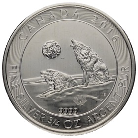 Moneda Canadá 2 Dólares Lobo Plata 2016 3/4oz