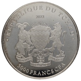 Moneda Chad 5000 Francos CFA Bitcoin Plata 2022 1oz