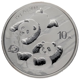 Moneda China 10 Yuanes Panda 40 Aniversario Plata 2022 30g