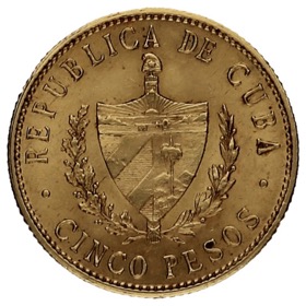 Moneda Cuba 5 Pesos Oro 1915 8,35g