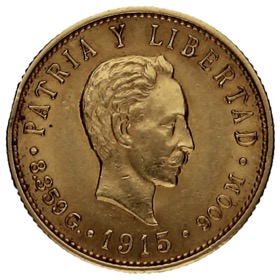 Moneda Cuba 5 Pesos Oro 1915 8,35g