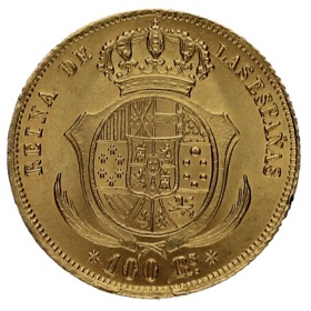 Moneda 100 Reales Oro 1855 *-Sevilla 8,41g