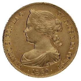 Moneda 100 Reales Oro 1860 *-Madrid 8,38g