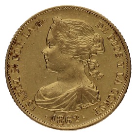 Moneda 100 Reales Oro 1862 *-Madrid 8,38g