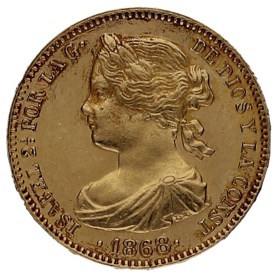 Moneda 10 Escudos Oro 1868 *-Madrid *18-*68 8,39g