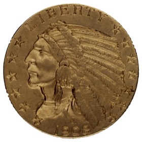 Moneda Estados Unidos 5 Dólares Oro 1908 Philadelphia 8,33g