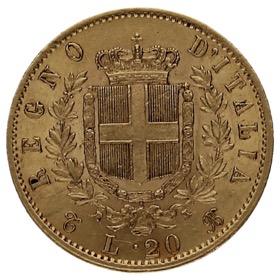 Moneda Italia 20 Liras Oro 1863 T-Turín BN 6,43g