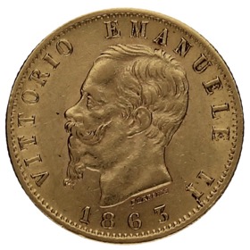 Moneda Italia 20 Liras Oro 1863 T-Turín BN 6,43g