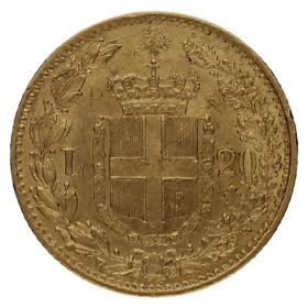 Moneda Italia 20 Liras Oro 1880 R-Roma 6,43g