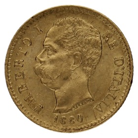 Moneda Italia 20 Liras Oro 1880 R-Roma 6,43g
