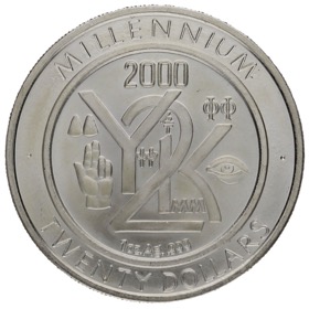 Moneda Liberia 20 Dólares Millennium Y2K Plata 1999 1oz