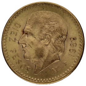 Moneda México 10 Pesos Hidalgo Oro 1959 Mo-México 8,33g