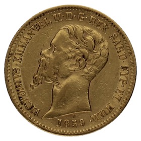 Moneda Reino de Cerdeña 20 Liras Oro 1859 P-Genova 6,42g