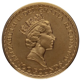Moneda Reino Unido 100 Libras Britannia Oro 1988 34,05g