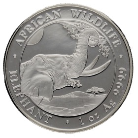 Moneda Somalia 100 Chelines Elefante Plata 2023 1oz