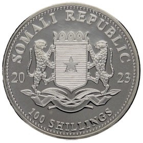 Moneda Somalia 100 Chelines Elefante Plata 2023 1oz
