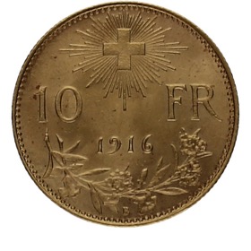 Moneda Suiza 10 Francos Oro 1916 B-Berna 3,22g