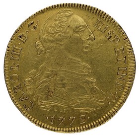 Moneda Carlos III 8 Escudos Oro 1772 Lima JM 26,85g