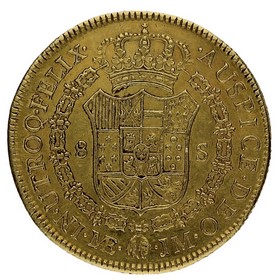 Moneda Carlos III 8 Escudos Oro 1772 Lima JM 26,85g