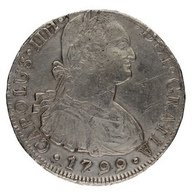 Moneda Carlos IV 8 Reales Plata 1799 Lima IJ 27,12g