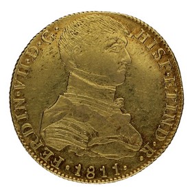 Moneda Fernando VII 8 Escudos Oro 1811 Lima JP 26,94g