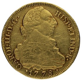 Moneda Carlos III 8 Escudos Oro 1778 Popayan SF 26,91g