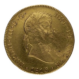 Moneda Fernando VII 8 Escudos Oro 1816 Lima JP 26,69g